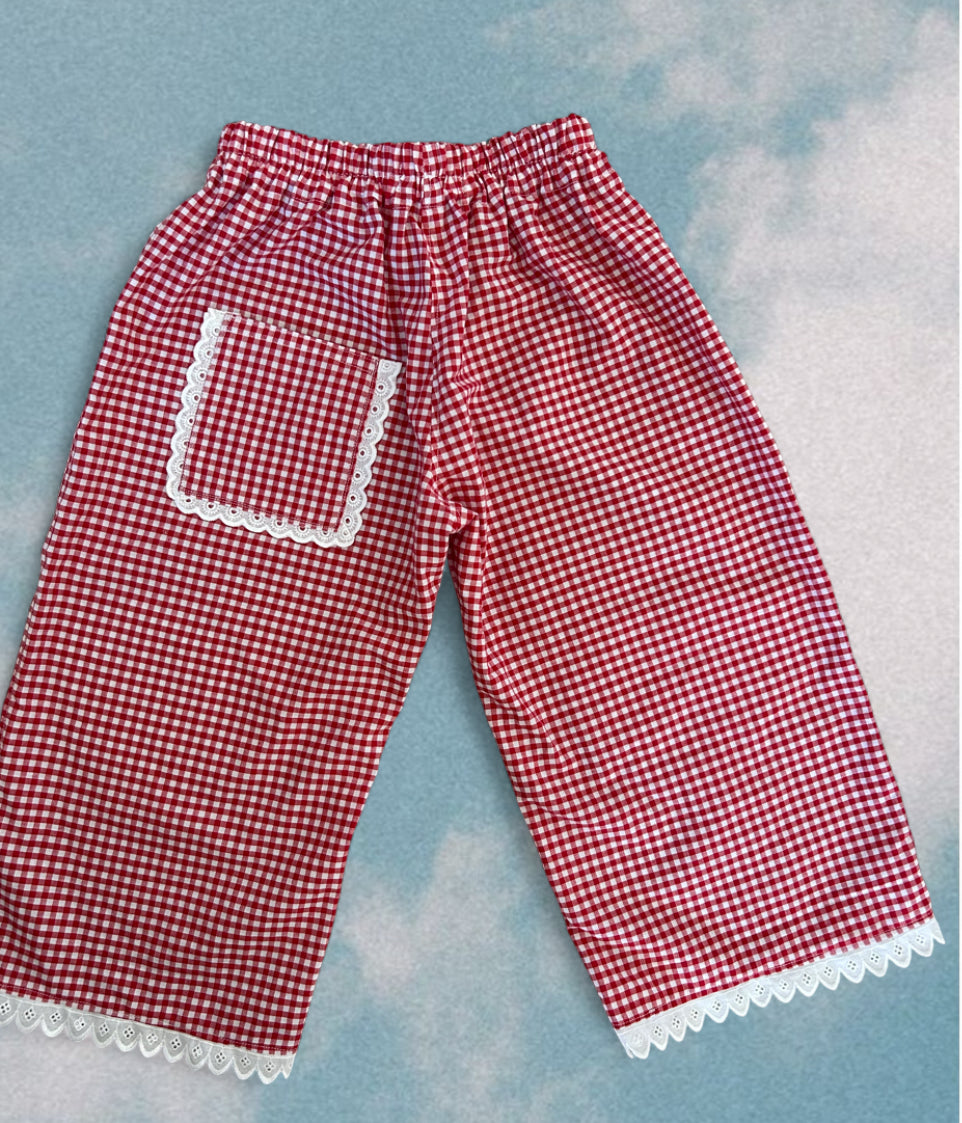Red Gingham Ruffle Pants (3-4yrs)