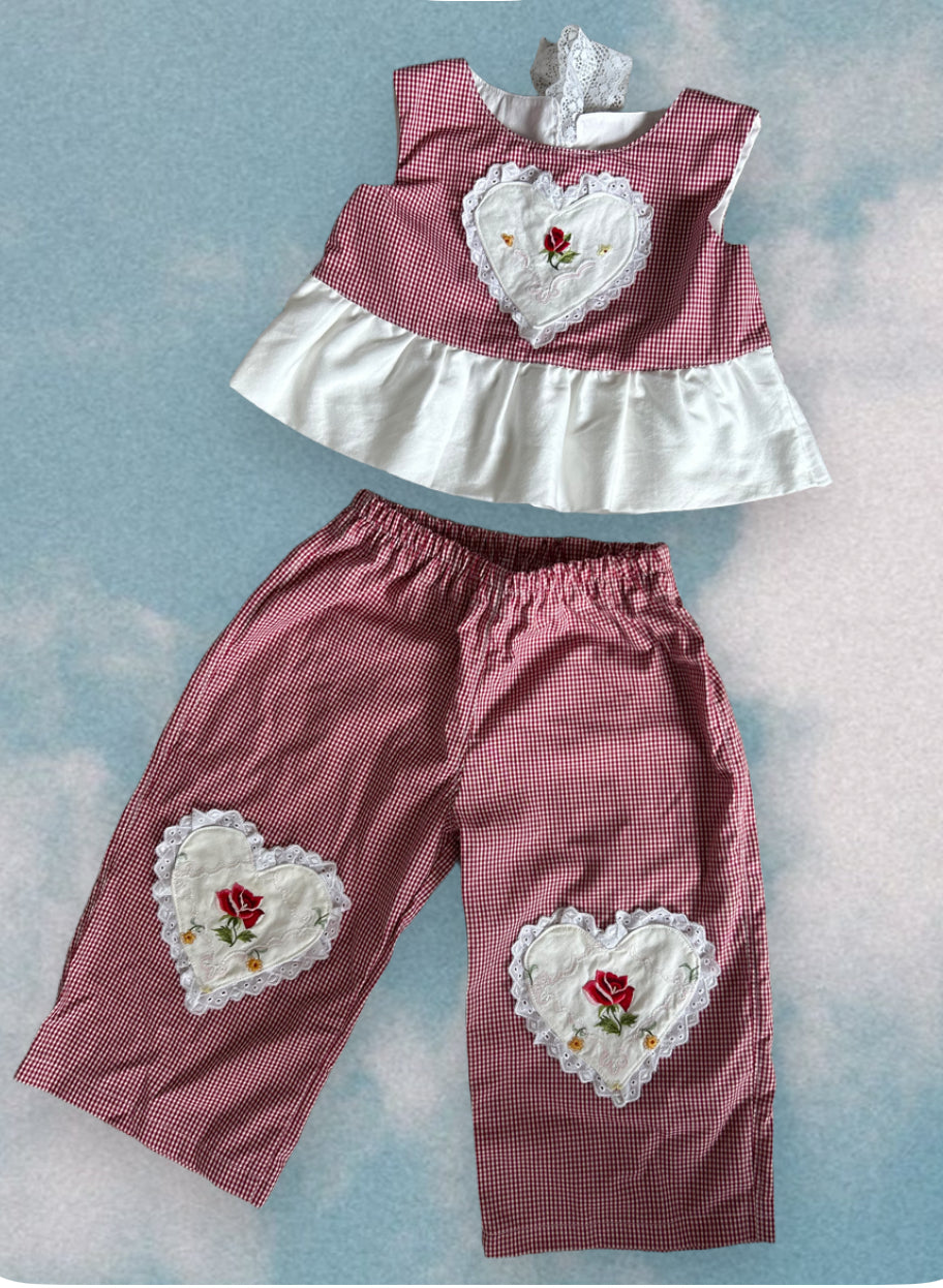 ** Vintage embroidery Heart Set (2-3yrs)